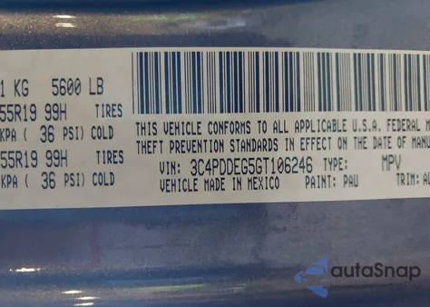 2016 Dodge Journey R/T из США, поврежденный, VIN 3C4PDDEG5GT106246